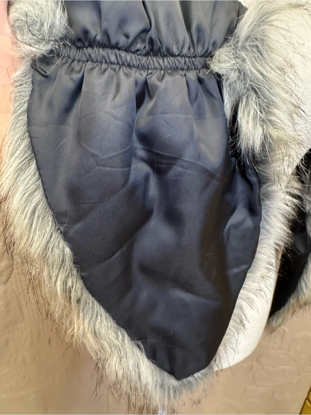 Clmmeiyuan Lux Shawl Collar Wrap in Grey and Black-Tipped Faux Fur